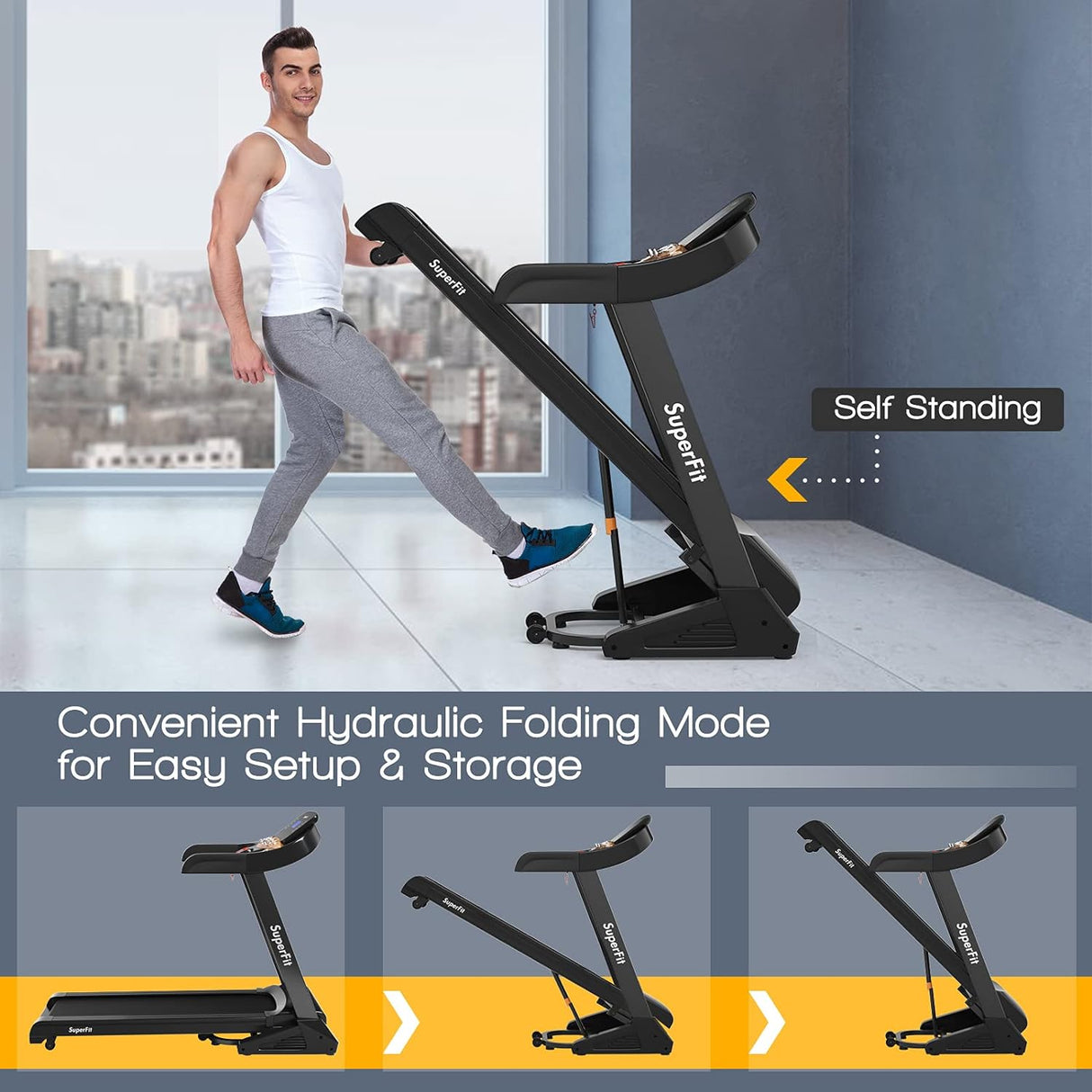 Goplus 3.75HP Folding Treadmill with Incline, Electric Superfit Treadmill w/App Control, 12 Preset & 3 Custom Programs, Blue Tooth Speaker, Heart Rate Monitor, Running Jogging Machine for Home Gym