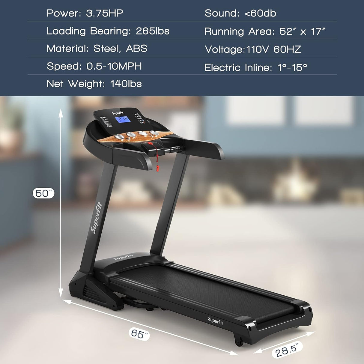 Goplus 3.75HP Folding Treadmill with Incline, Electric Superfit Treadmill w/App Control, 12 Preset & 3 Custom Programs, Blue Tooth Speaker, Heart Rate Monitor, Running Jogging Machine for Home Gym