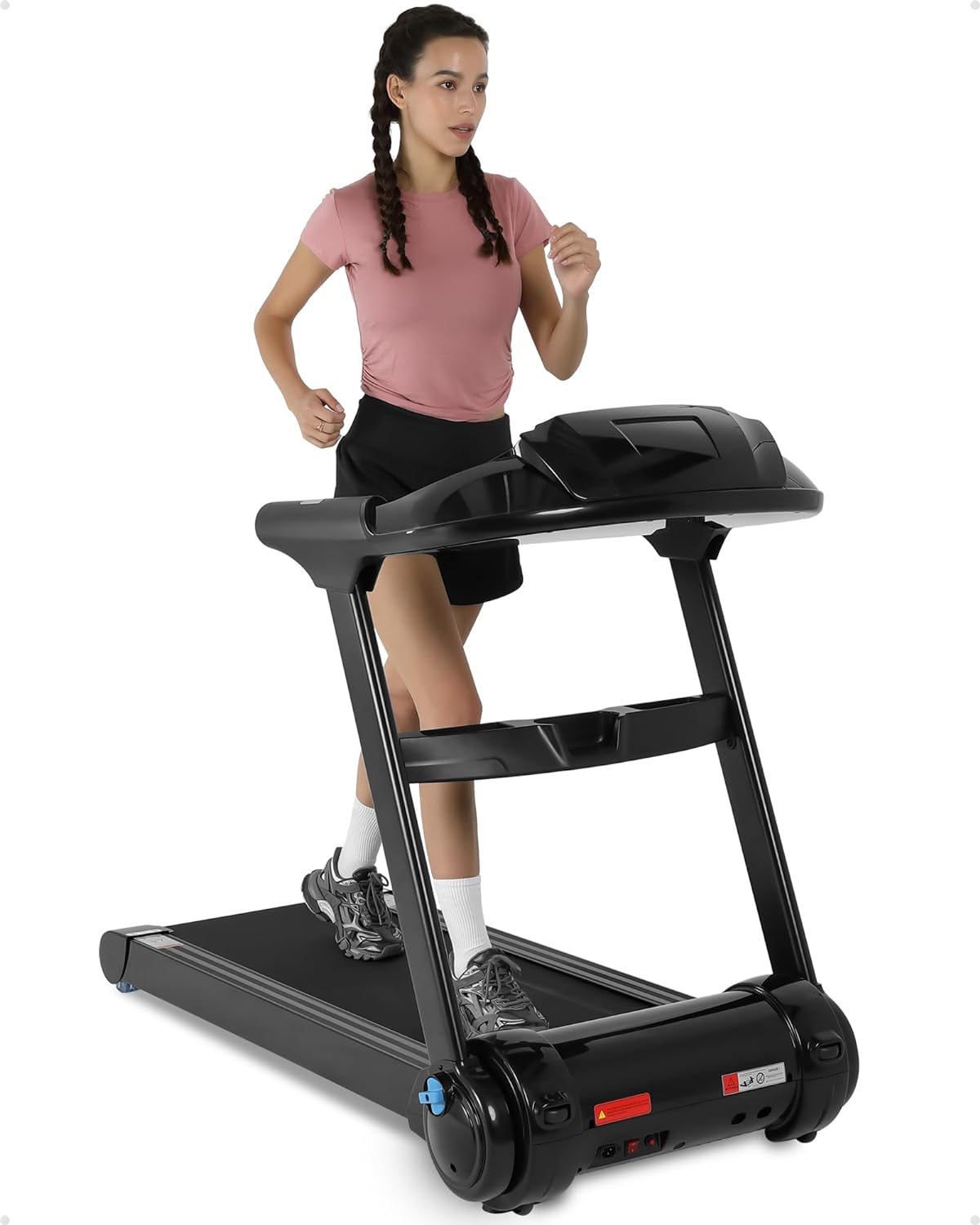 SPORTY&FIT 4.0HP Folding Treadmill, [0.6-8.7 MPH] [Max 400LBS] [No Assembly] Electric Treadmill for Running Walking, Foldable Treadmill with LCD Monitor & Pulse Detection for Office Home Workout
