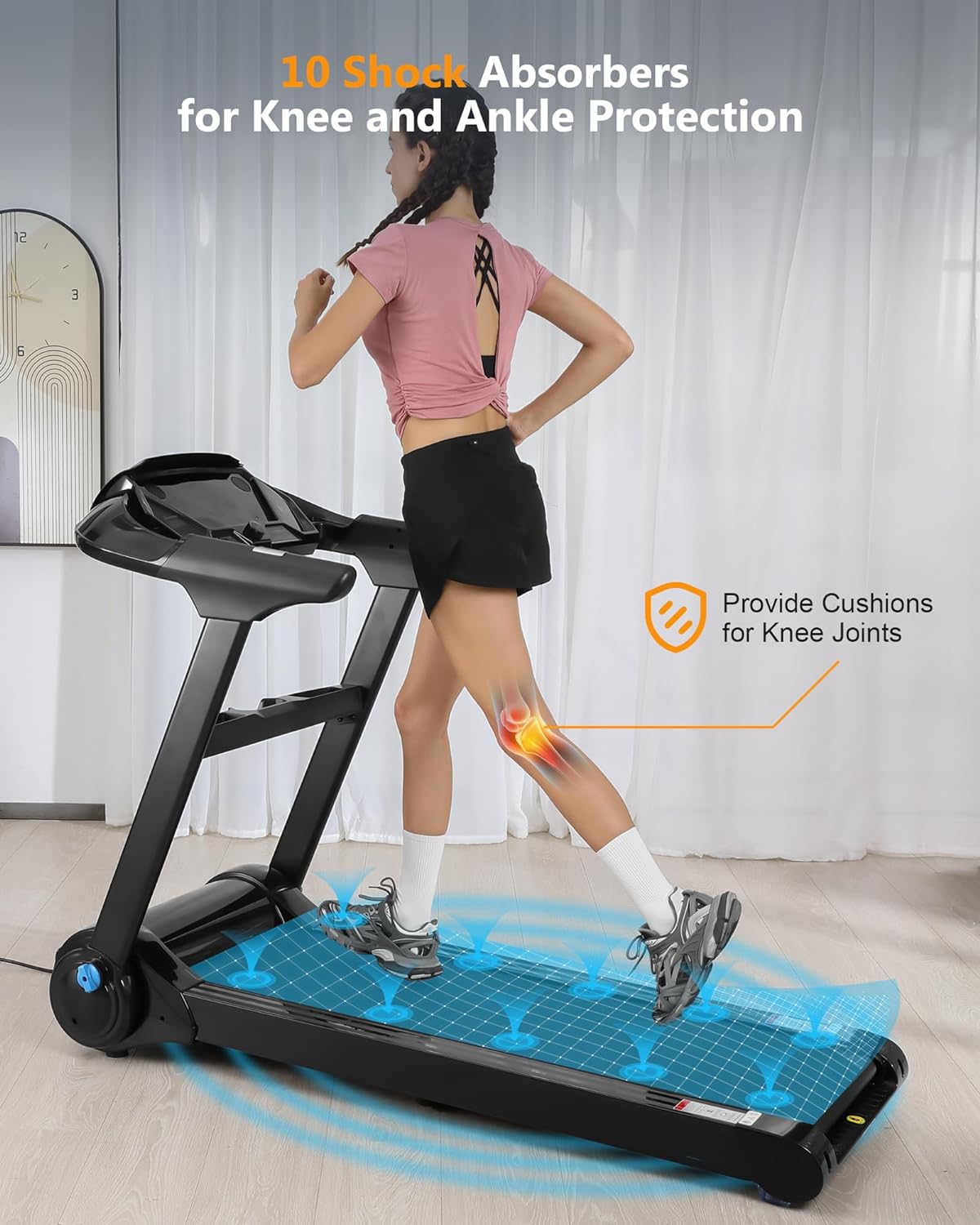 SPORTY&FIT 4.0HP Folding Treadmill, [0.6-8.7 MPH] [Max 400LBS] [No Assembly] Electric Treadmill for Running Walking, Foldable Treadmill with LCD Monitor & Pulse Detection for Office Home Workout