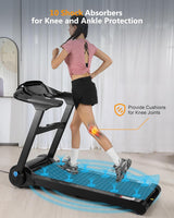 SPORTY&FIT 4.0HP Folding Treadmill, [0.6-8.7 MPH] [Max 400LBS] [No Assembly] Electric Treadmill for Running Walking, Foldable Treadmill with LCD Monitor & Pulse Detection for Office Home Workout